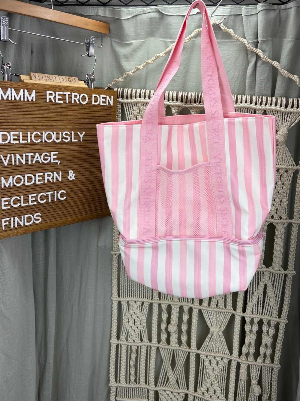 Victoria's Secret Pink & White Striped Cooler Tote Bag